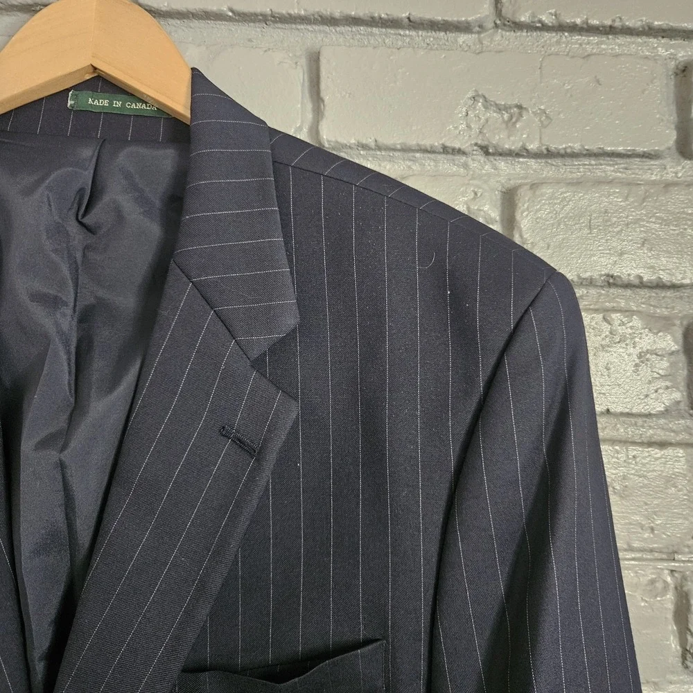 Ralph‎ Lauren Mens Blazer 46L Navy Wool Pinstripe Sport Coat Suit Jacket